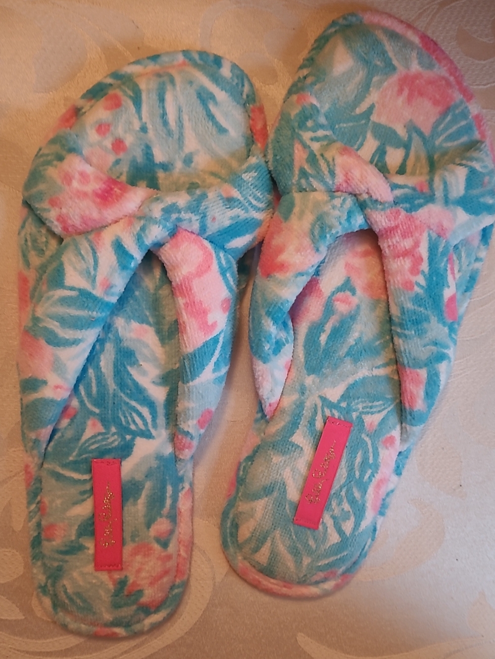 Lilly Pulitzer Terry Slipper Slides, Bondi Blue My Little Peony, New With Tags